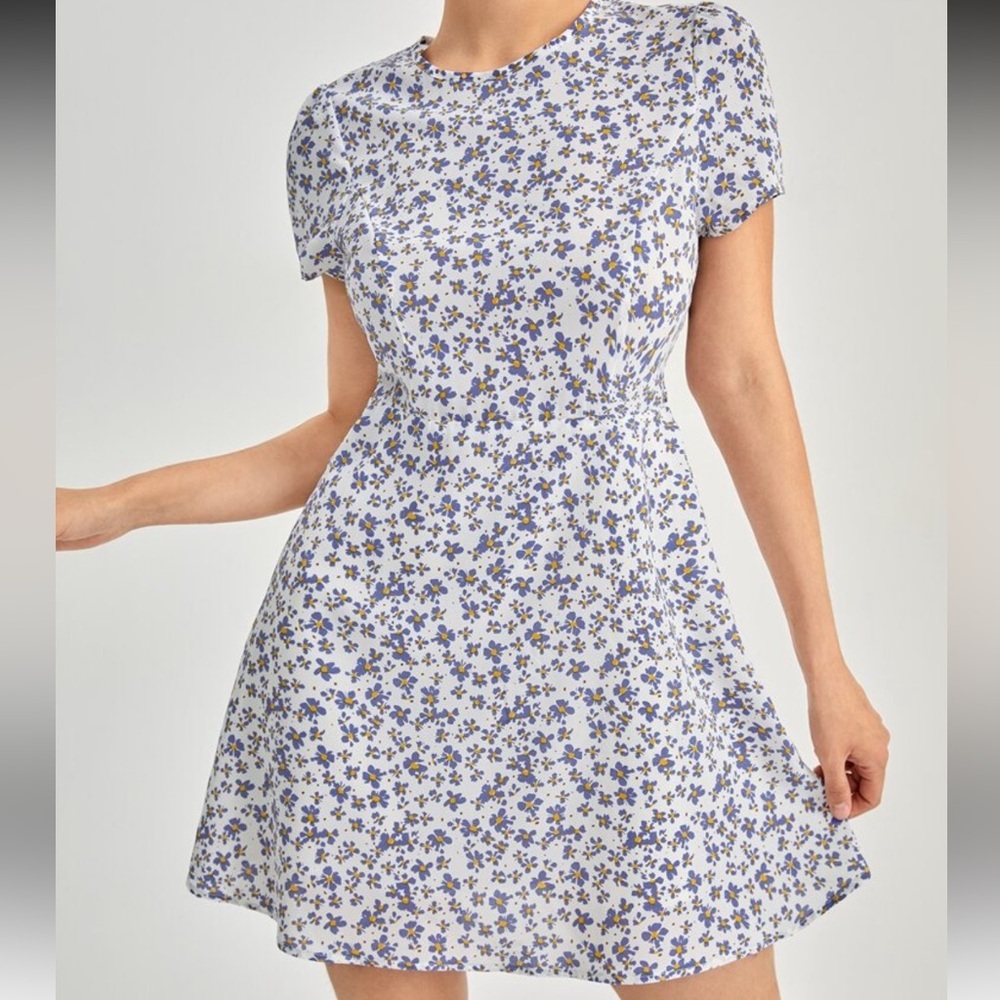 SHEIN White Dress with Blue and Yellow Floral Pattern - Picture 1 of 7
